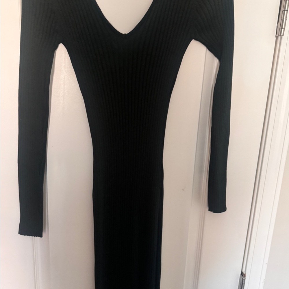 Fashion Nova Green Long Sleeve Ribbed Sweater Dress